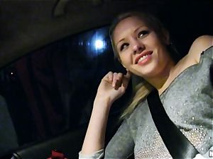 adorable Lola Taylor gets sweet poking on the back seat